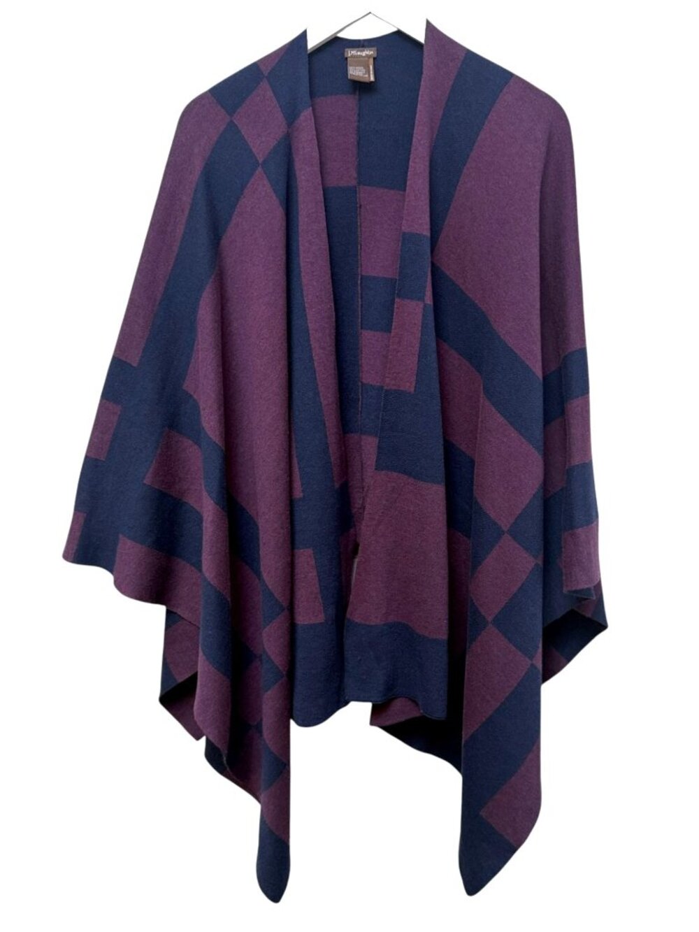 J. McLAUGHLIN Shawl Purple Navy Geometric Poncho Sweater Wrap Womens One Size